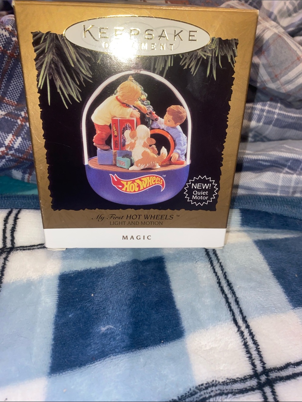 Vintage 1995 Hallmark Keepsake 'My First Hot Wheels' Ornament - Blue, Red, Cream